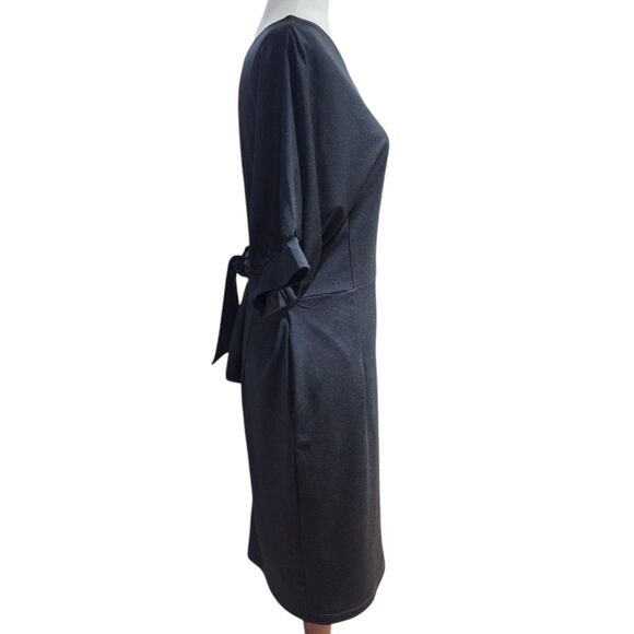 LilyIn Black Sheath Dress Knee Length Asymmetrical Boat Neck Side Pockets Size L - Picture 5 of 11